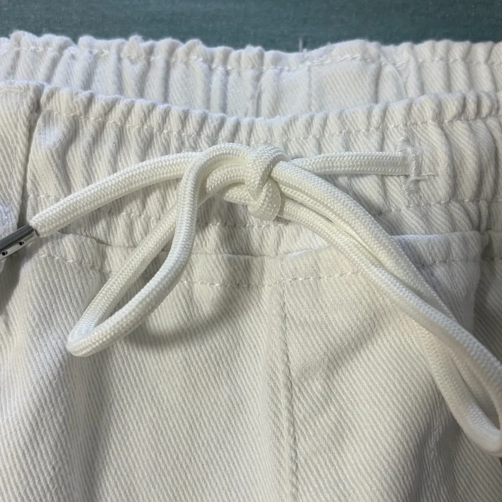 Madden NYC White Denim Wide Leg Cargo Drawstring Elastic Waist Jeans - Med